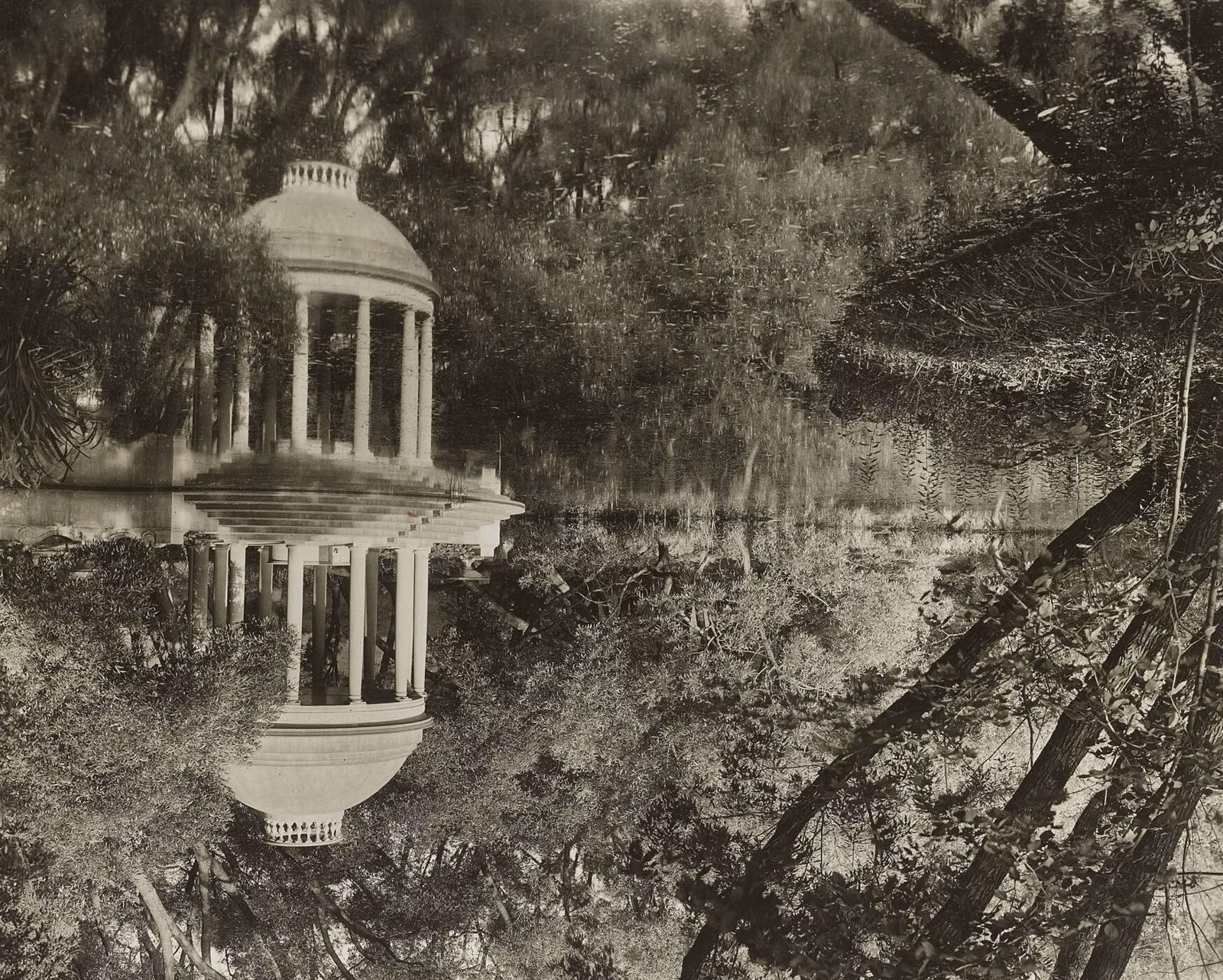 The temple and its reflection in the estate pond at Weld, the Andersons' Brookline estate, photographed by Frances Benjamin Johnston around 1913